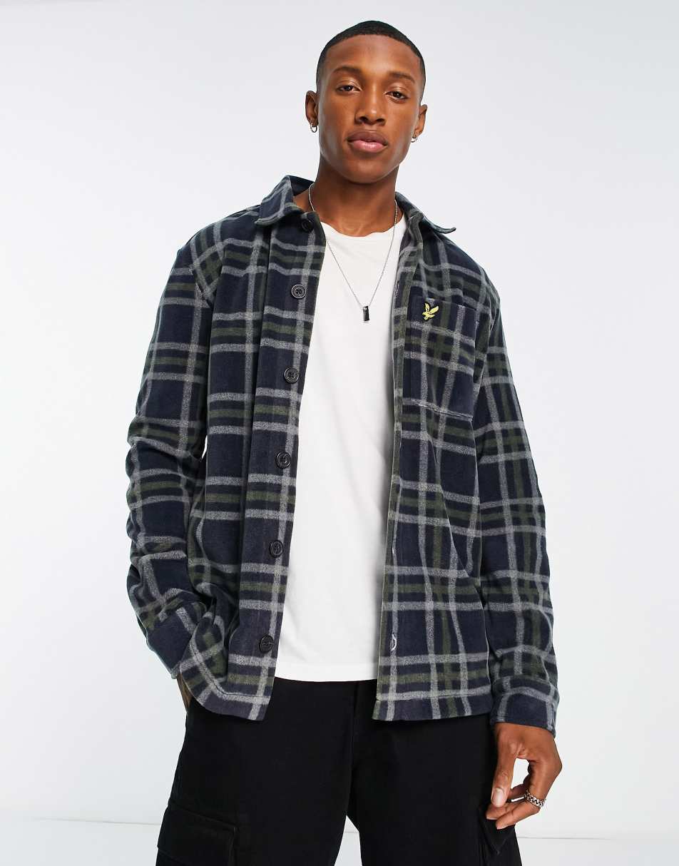 Lyle & Scott Vintage check fleece overshirt in navy