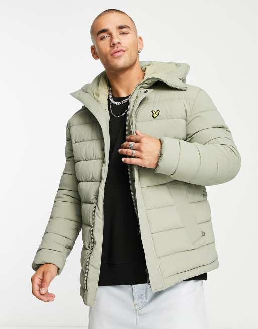 Lyle & Scott Vintage elasticized puffer jacket in smoke khaki | ASOS