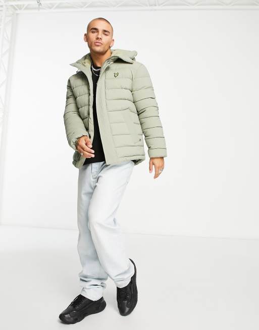 Lyle & Scott Vintage elasticized puffer jacket in smoke khaki | ASOS