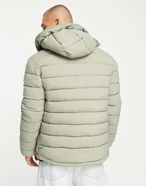 Lyle & Scott Vintage elasticized puffer jacket in smoke khaki | ASOS