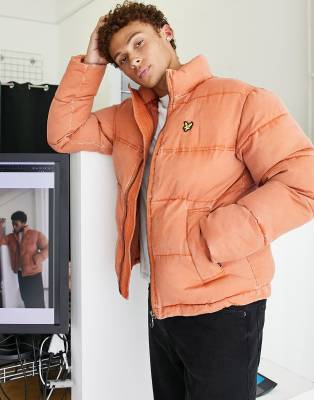 Vintage funnel neck puffer jacket in washed orange