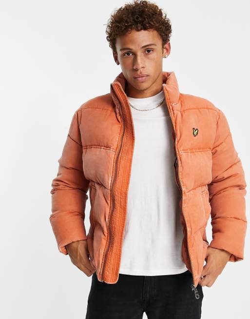 Lyle Scott Vintage funnel neck puffer jacket in washed orange