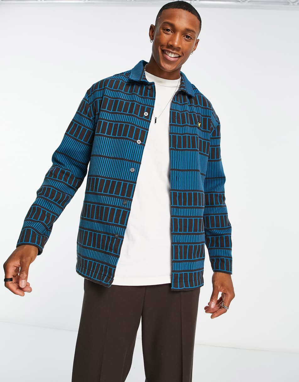 Lyle & Scott Vintage grid print overshirt in peak blue