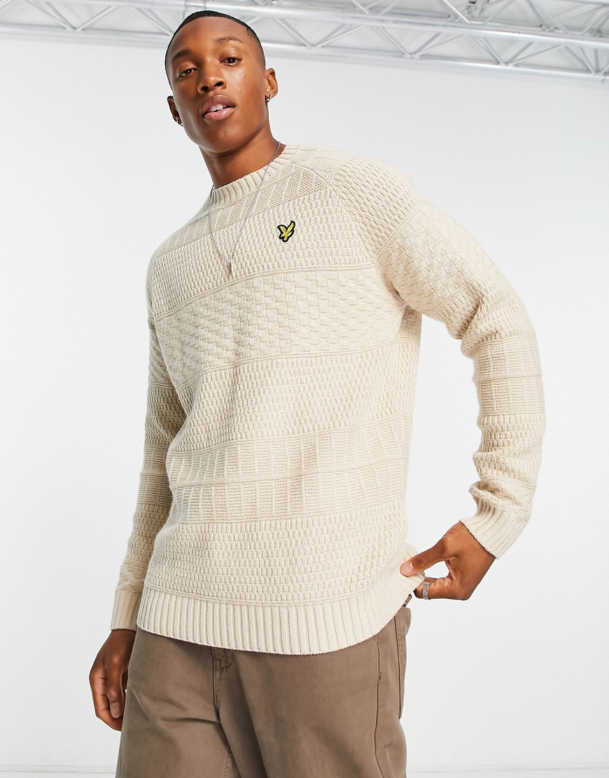 Lyle & Scott Vintage horizontal textured knit sweater in off white