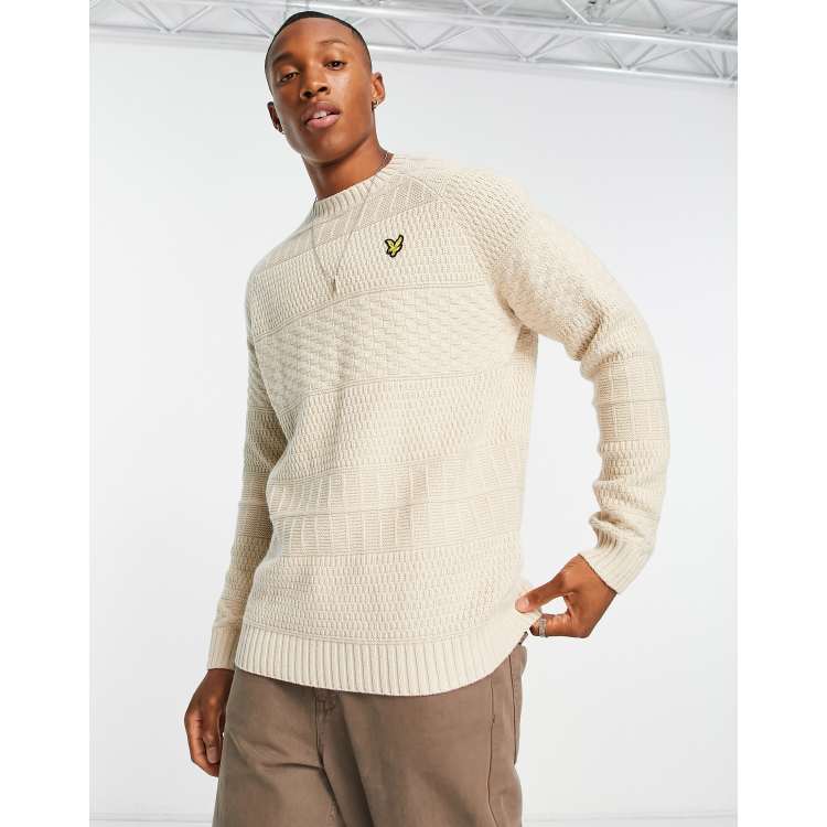 Lyle u0026 Scott Vintage horizontal textured knit sweater in off white | ASOS
