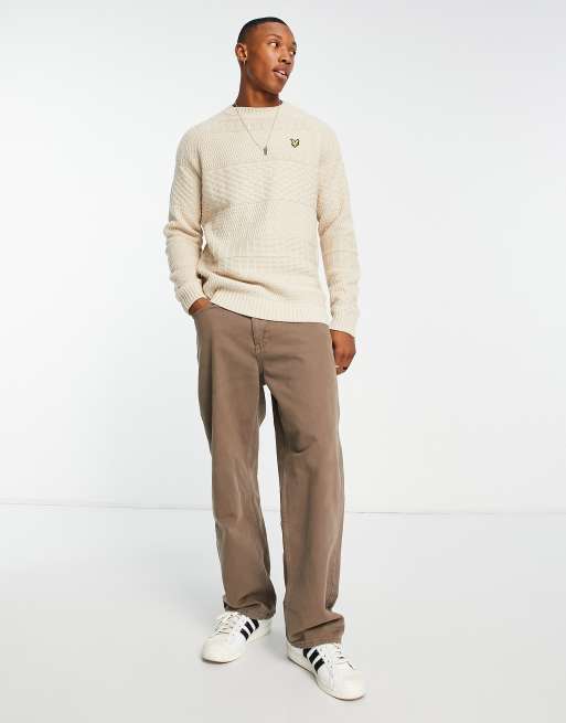 Lyle & Scott Vintage horizontal textured knit sweater in off white