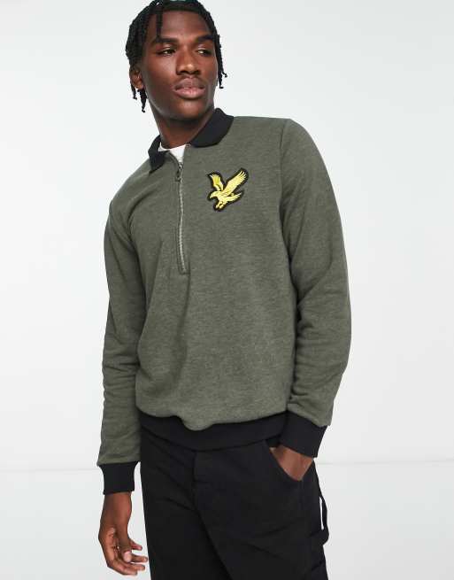 Lyle & Scott – Vintage – Langärmliges Polohemd in Khaki mit kurzem Reißverschluss