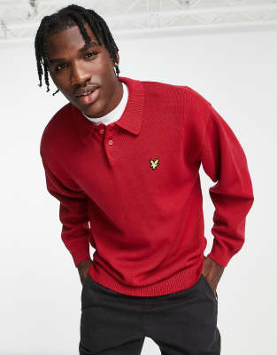 Lyle & Scott Vintage long sleeve polo shirt in red - ASOS Price Checker