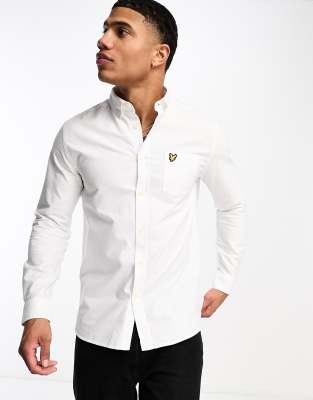 lyle & scott - vit oxfordskjorta i regular fit med logga-vit/a
