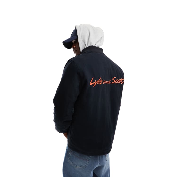 Lyle Scott Wadded Logo Jacket in Navy ASOS