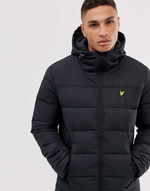 Lyle & Scott wadded puffer jacket in black | ASOS