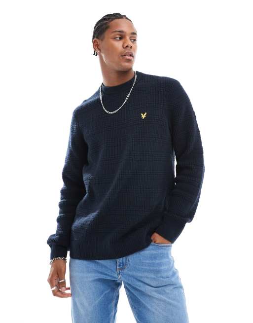 Lyle & Scott waffle knit sweater in navy