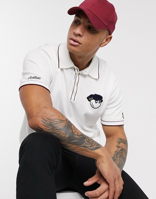 Lyle & Scott X Malbon Golf knitted polo with collab logo in white