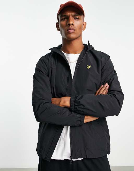 Lyle & Scott zip through hooded jacket in black | ASOS