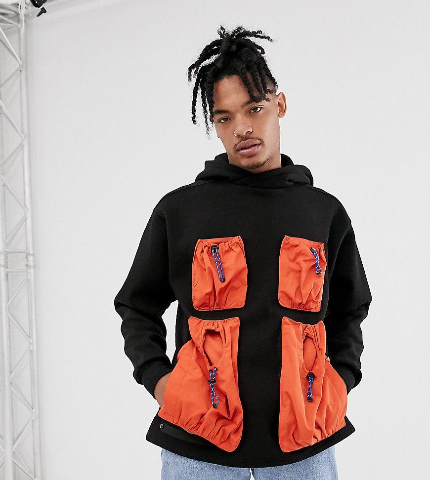 LYPH oversized hoody with contrast utility pockets-Black