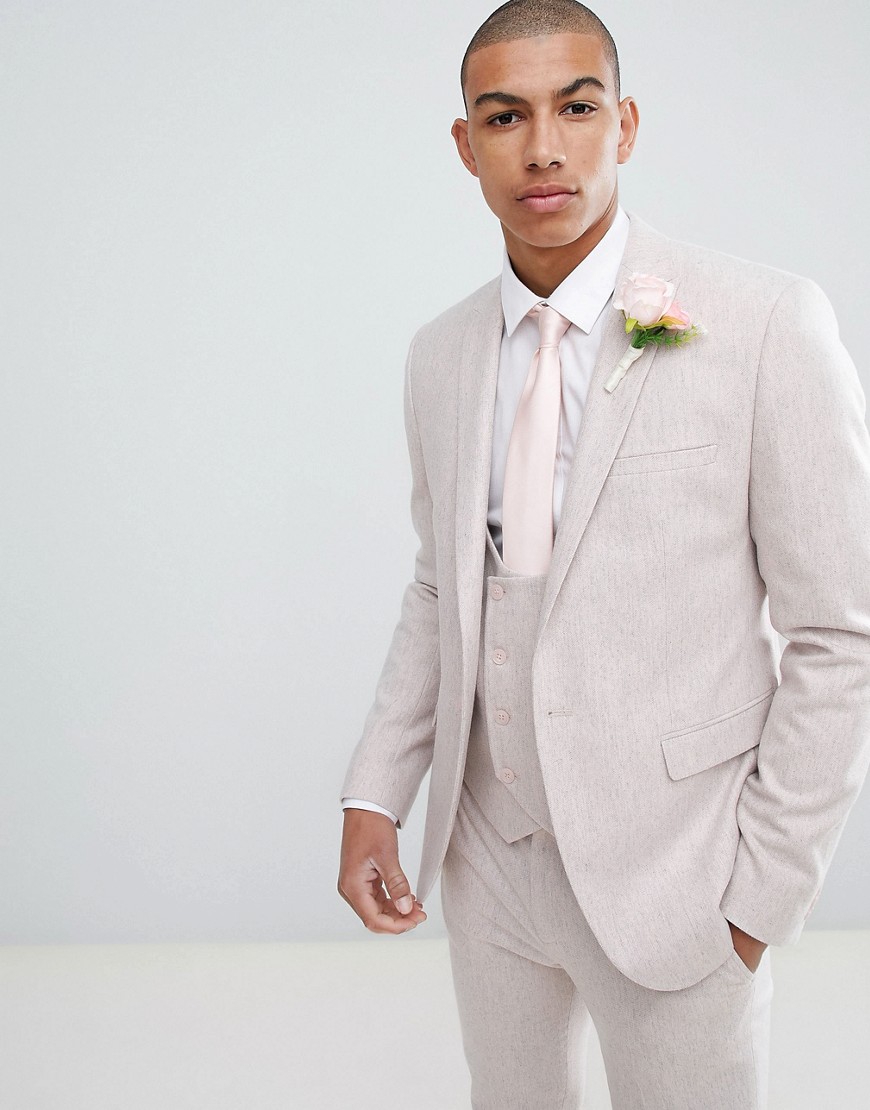 Lyserød jakkesætsjakke i smal pasform og uldblanding fra ASOS DESIGN Wedding-Pink