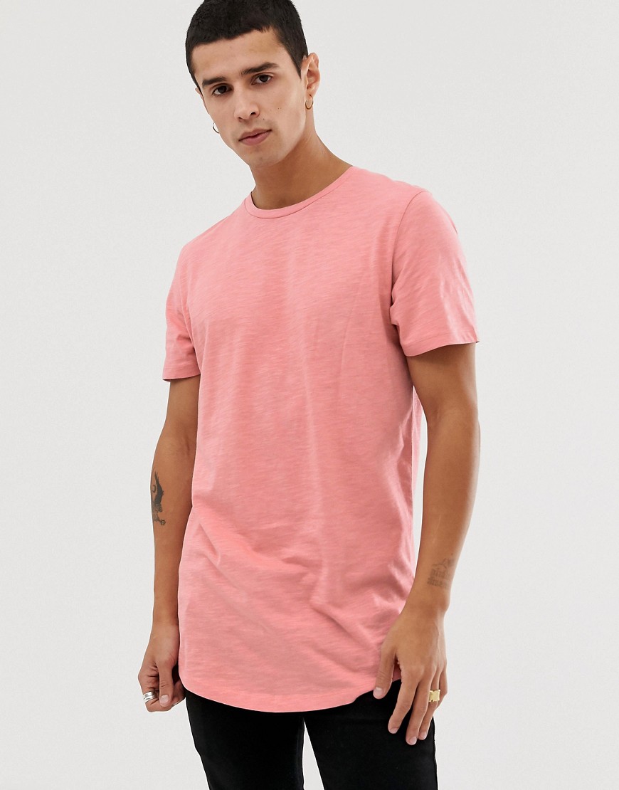 Lyserød longline t-shirt med buet kant fra Jack & Jones Originals-Pink
