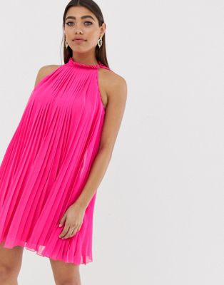 Lyserød plisseret swing-kjole fra River Island-Pink