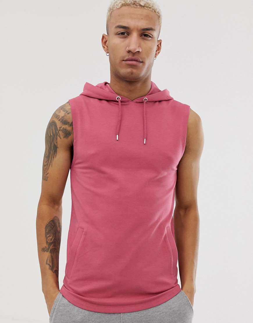 Lyserød tætsiddende ærmeløs hættetrøje fra ASOS DESIGN-Pink
