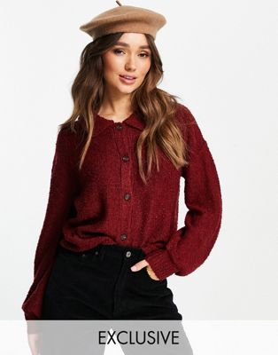 M Lounge cardigan with balloon sleeves and pointed collar in fluffy knit co-ord