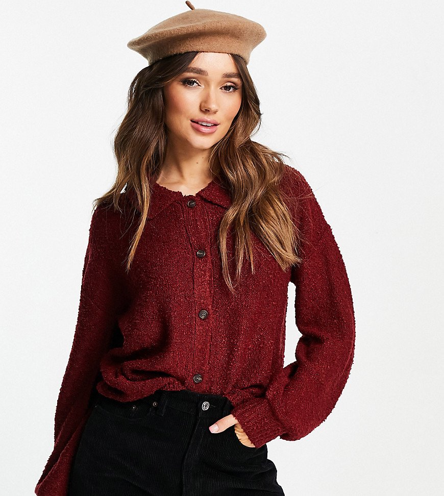 M Lounge cardigan with balloon sleeves and pointed collar in fluffy knit - part of a set-Red