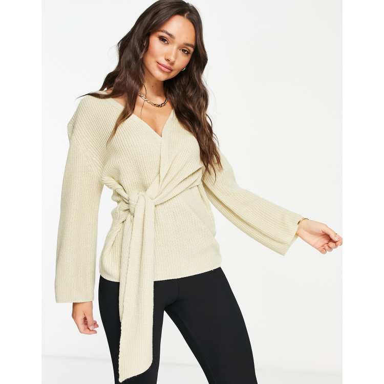 M Lounge co ord chunky stitch tie wrap cardigan in oatmeal beige