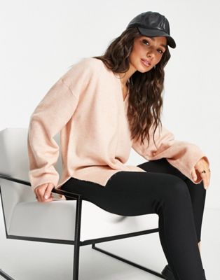 M Lounge cosy deep-v jumper in pale blush