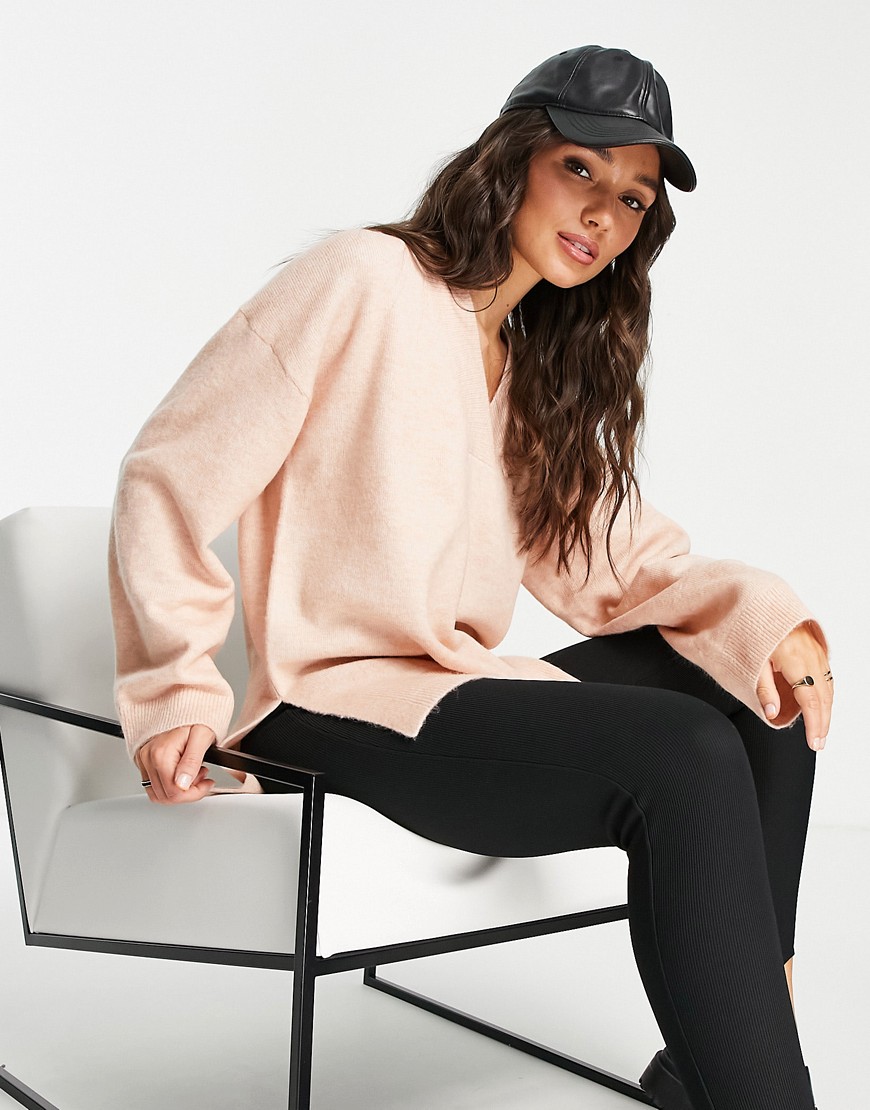 M Lounge cozy deep-v sweater in pale blush-Pink