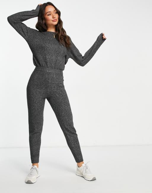 I Saw It First ribbed open back flared jumpsuit in gray