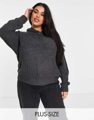 M Lounge Curve M Lounge Curve oversized knitted hoodie with buttons-Black