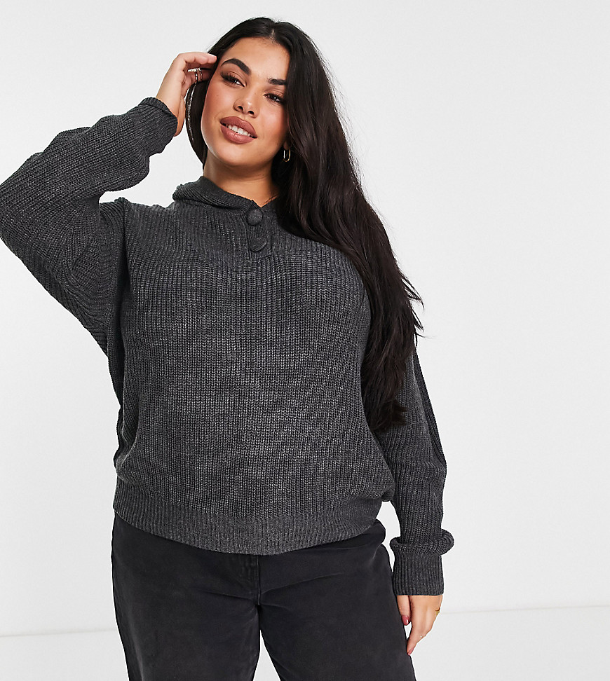 M Lounge Curve oversized knitted hoodie with buttons-Black