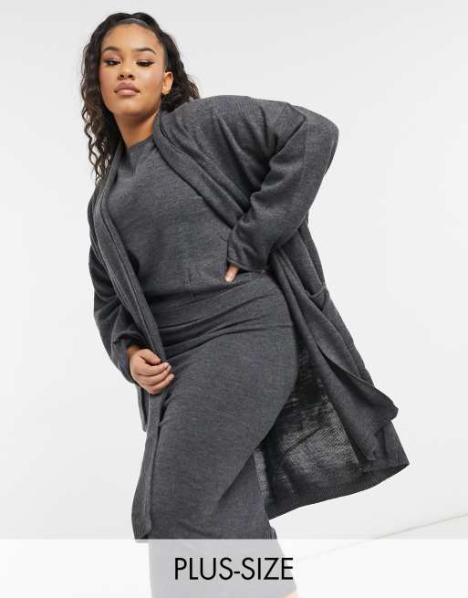 M Lounge Curve relaxed longline drape cardigan in charcoal