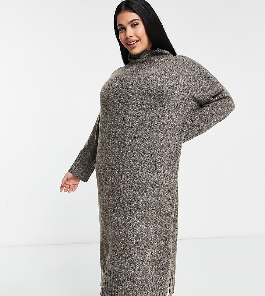 M Lounge Curve relaxed maxi sweater dress set-Brown