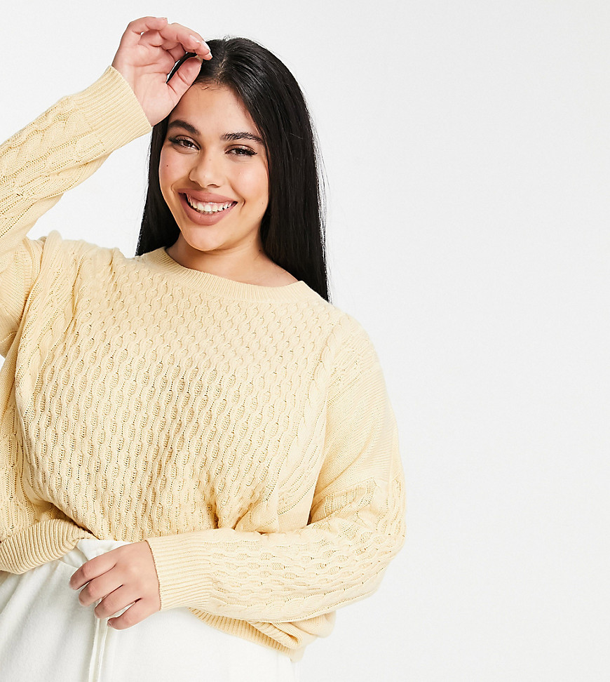 M Lounge Curve relaxed sweater in cable knit-Neutral