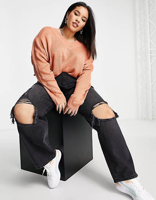 Jumpers & Cardigans M Lounge Curve relaxed v neck jumper with balloon sleeves 