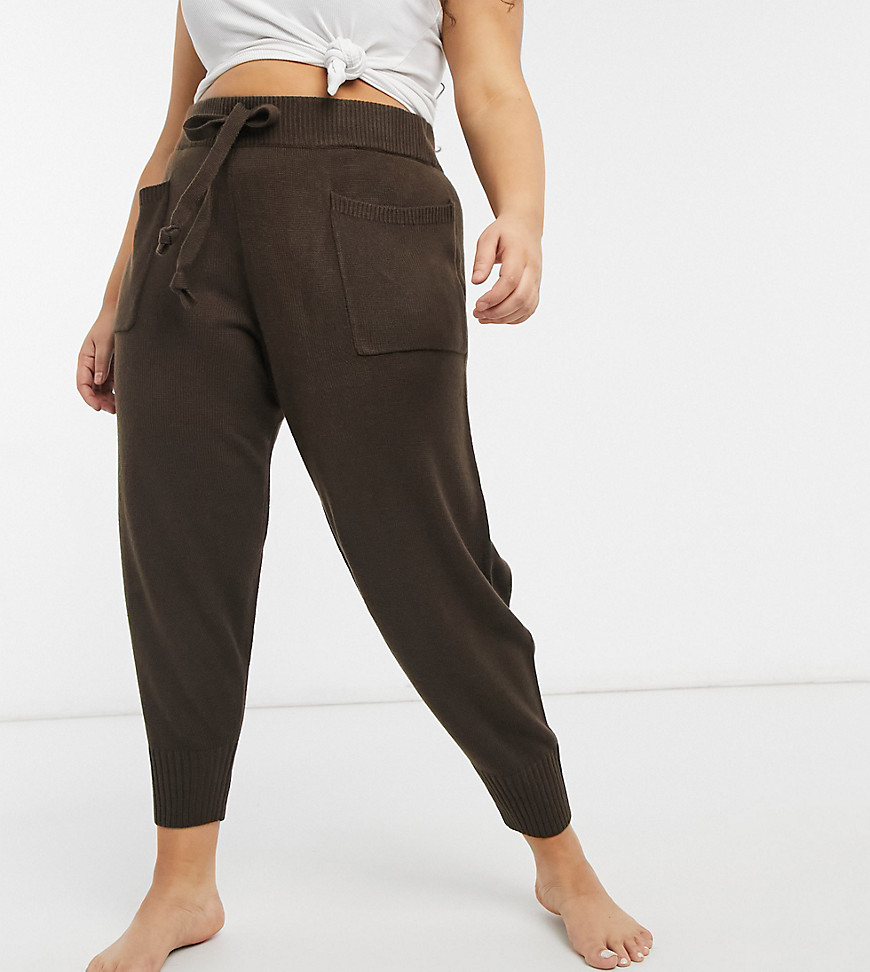 M Lounge Curve set cuffed sweatpants with pockets-Brown