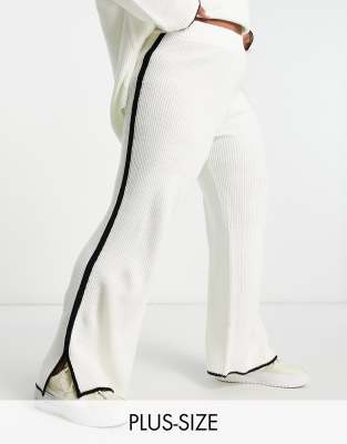  M Lounge Curve tipped slouchy wide leg ribbed knit trouser co-ord in white ice - ASOS Price Checker