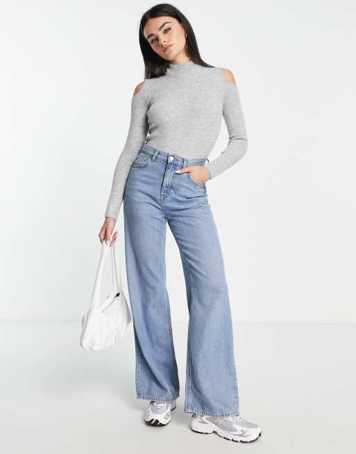 M Lounge cut-out detail skinny rib sweater in silver gray heather | ASOS