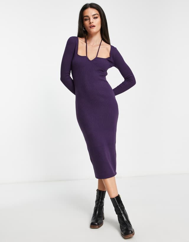 M Lounge cut out rib midi dress in berry purple