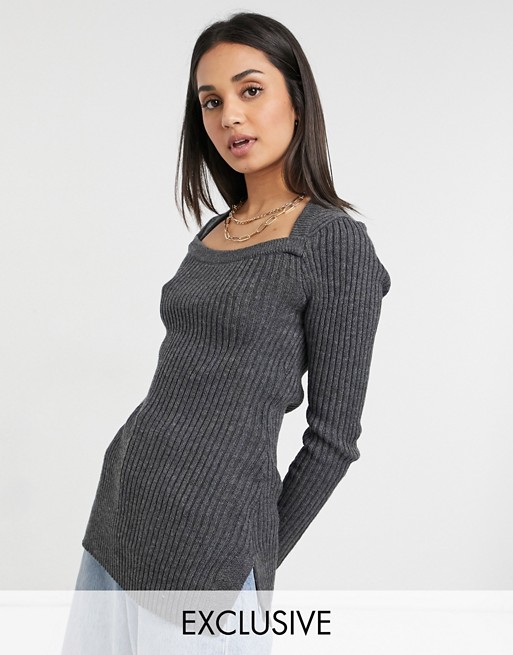M Lounge fitted jumper with structured neckline in rib knit