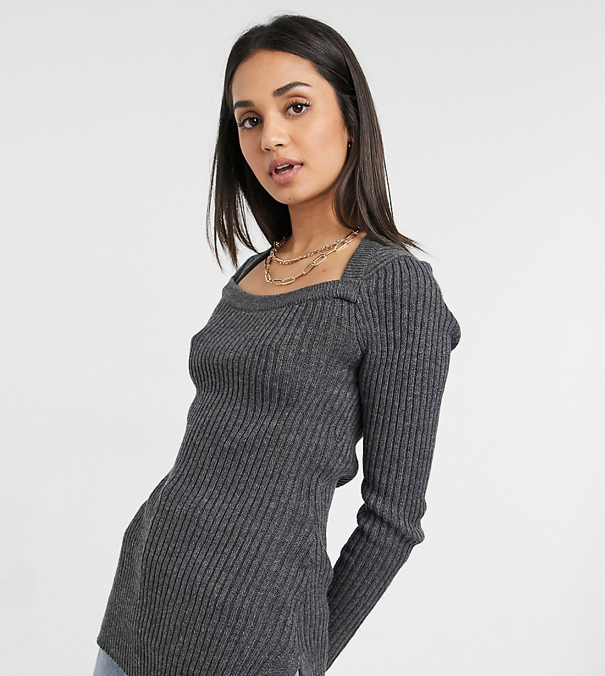 M Lounge fitted sweater with structured neckline in rib knit-Brown