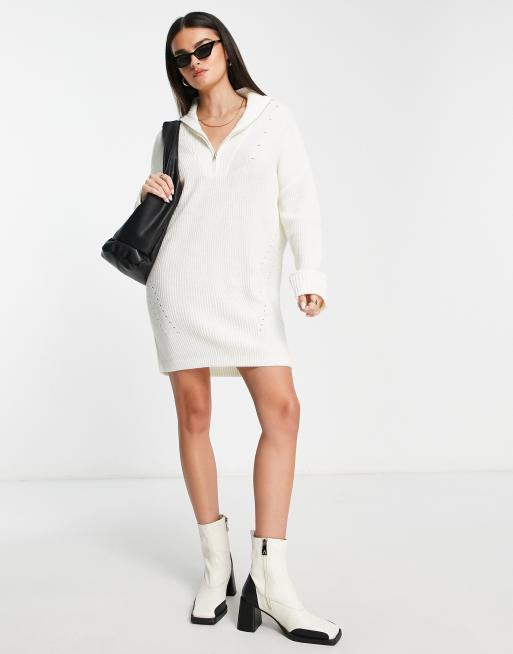 M Lounge half zip funnel neck jumper dress in white ice