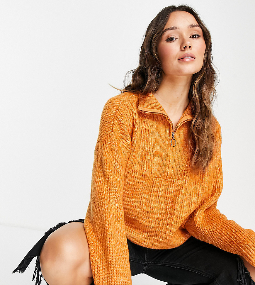 M Lounge high neck sweater with zip front-Orange