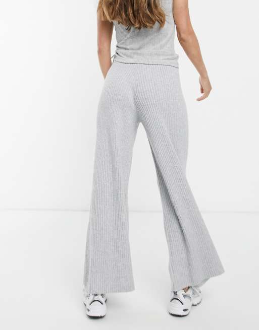 パンツ Bristol STRETCH KNIT RIBBED LOUNGE PANTS Almond White Rib Knit Pants – AIM'N