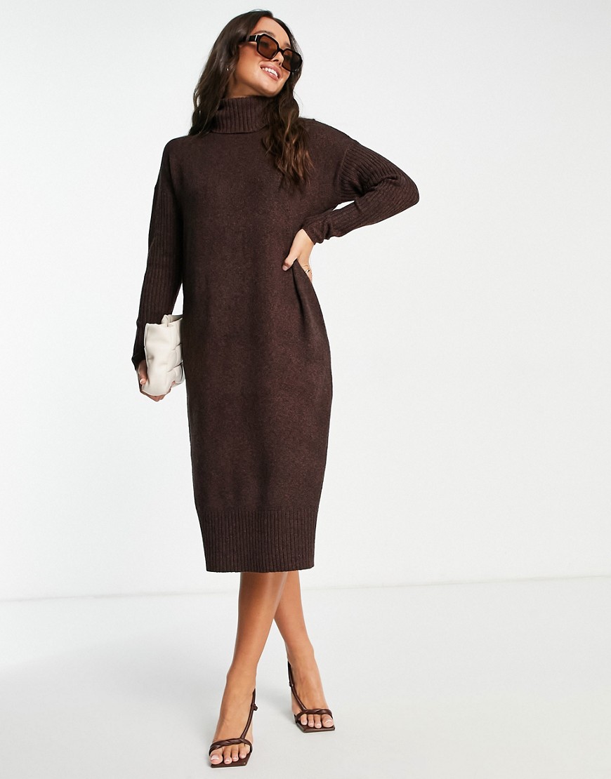 M Lounge knitted rib sleeve maxi dress in chocolate brown