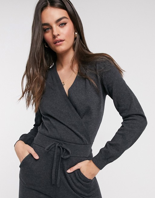 M Lounge long sleeve knitted jumpsuit with tie waist