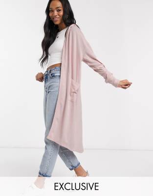 pink longline cardigan