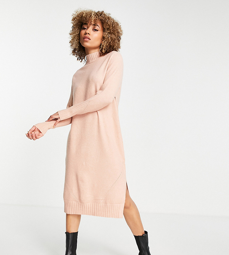 M Lounge midi sweater dress with high neck and rib hem in pastel knit-Pink