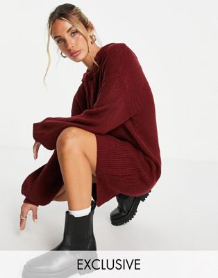 M Lounge oversized knitted hoodie dress-Red