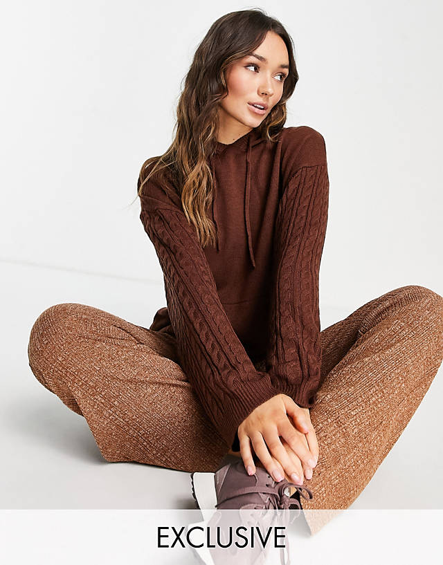 M Lounge - oversized knitted hoodie with arm stitch detail co-ord